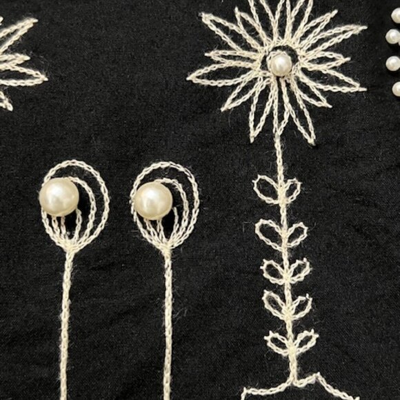 Simon Chang Black Button Dress Tunic Top Floral Embroidered & Beaded Size 10 - Picture 5 of 9